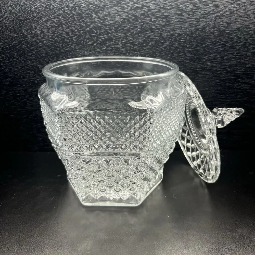 Anchor Hocking Wexford Cookie Jar w/ Lid Cut Glass 1960’s MCM Regency